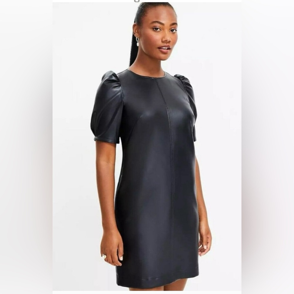 LOFT Black Faux Leather Mini Dress
